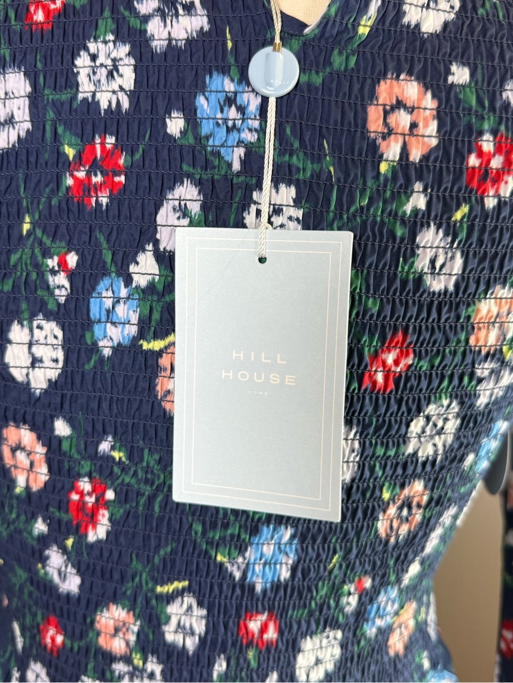 Hill House Home The Viviana Mini Nap Dress Navy Floral Ikat Smocked S NWT - Picture 5 of 13